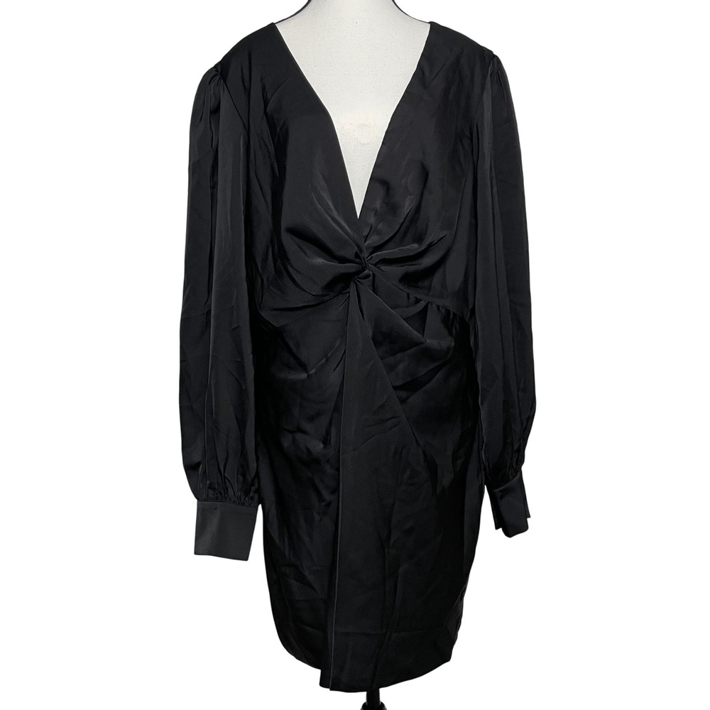 Showpo Womens Twist Front Mini Dress Size 12 Satin Puff Sleeves‎ Party Cocktail